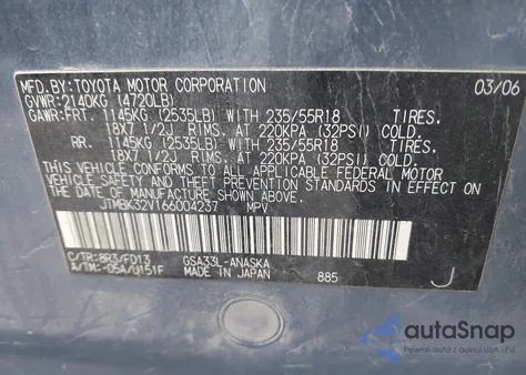 2006 Toyota Rav4 Sport V6 z USA, uszkodzony, nr VIN JTMBK32V166004237